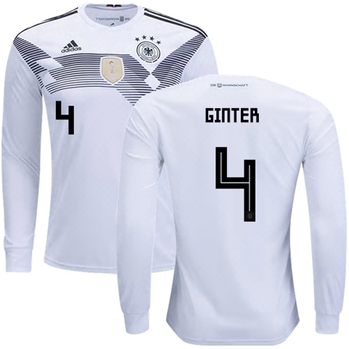 Germany #4 Ginter White Home Long Sleeves Soccer Country Jersey